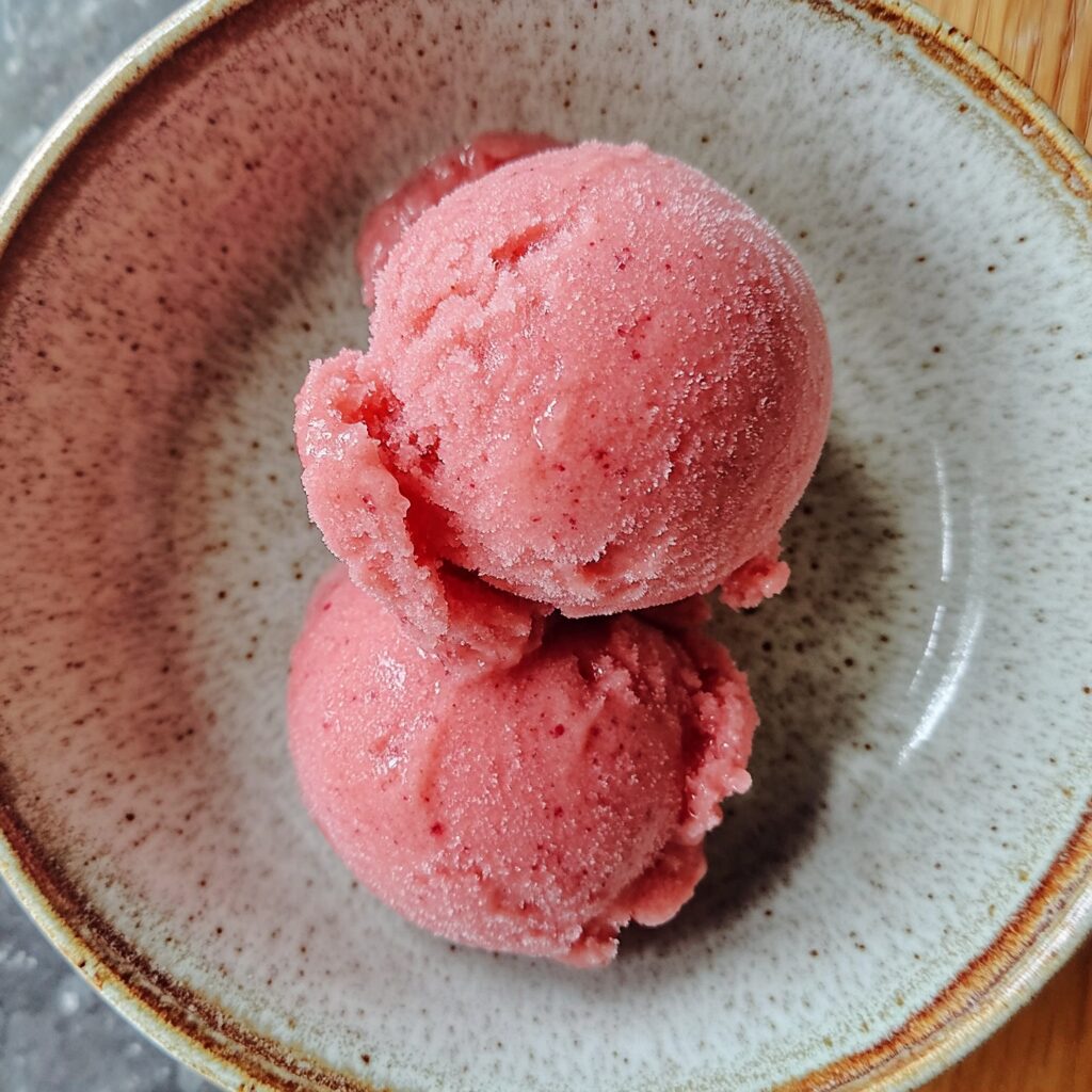 NO CHURN EASY FRUIT SORBET presented in natural light with a homemade look