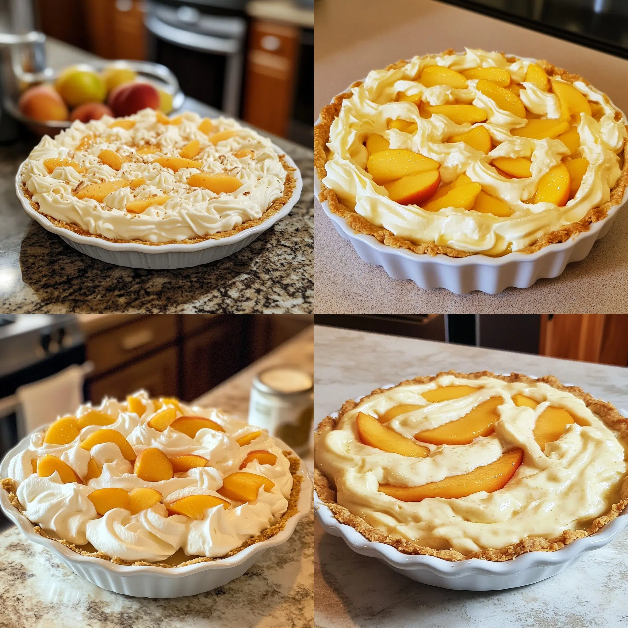 No Bake Peach Cream Pie in a homemade serving dish with a fresh, appetizing finish