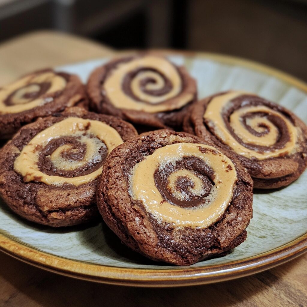 Peanut Butter Brownie Swirl Cookies presented in natural light with a homemade look