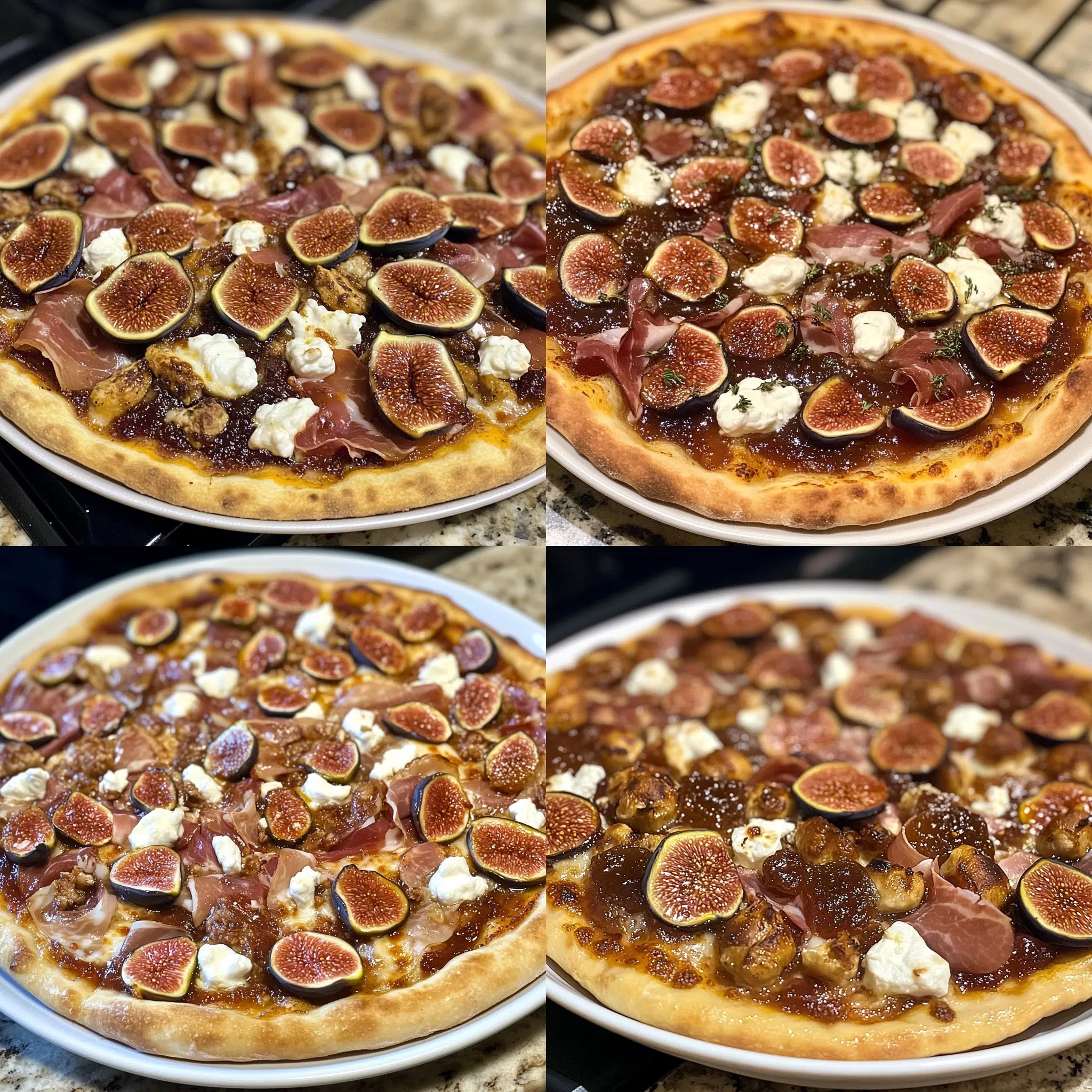 Quick Homemade Fig Jam Pizza with Goat Cheese and Prosciutto in a homemade serving dish with a fresh, appetizing finish