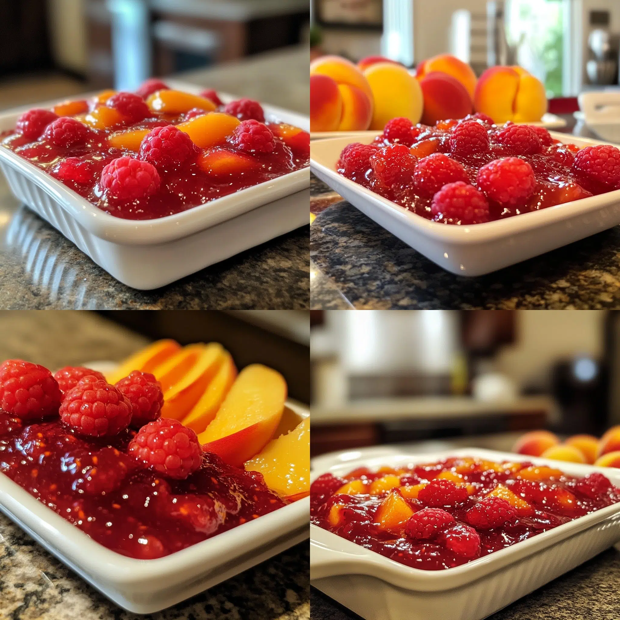 Raspberry Peach Jam in a homemade serving dish with a fresh, appetizing finish