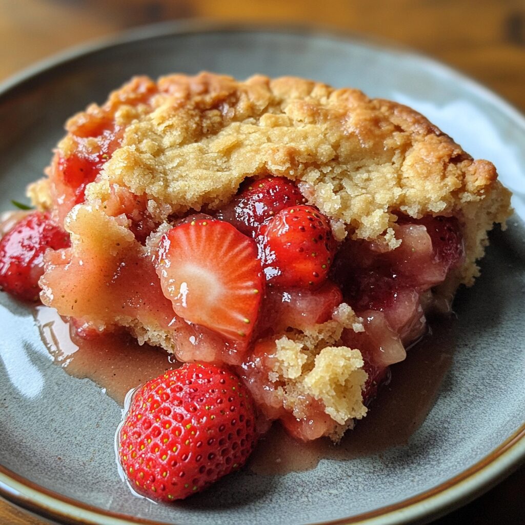 STRAWBERRY COBBLER presented in natural light with a homemade look