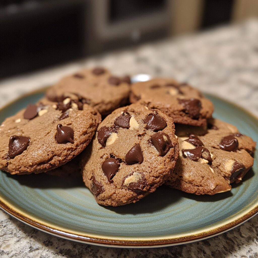 Simple Double Chocolate Chip Cookies Gourmet Cookie Recipes Spring Cookies Spring Desserts presented in natural light with a homemade look