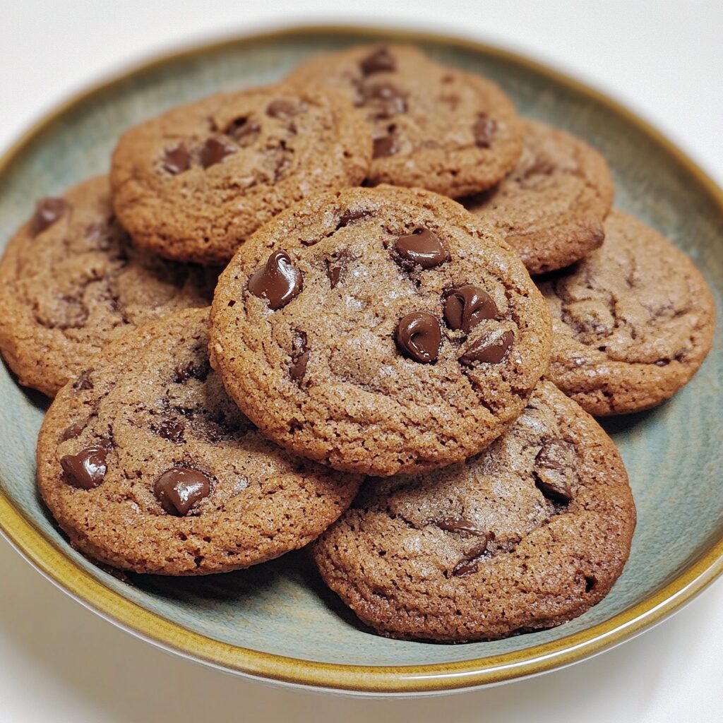 Simple Double Chocolate Chip Cookies Gourmet Cookie Recipes Spring Cookies presented in natural light with a homemade look