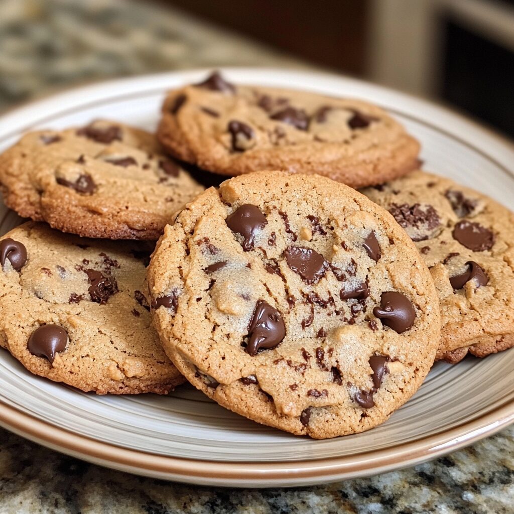 Soft & Chewy Chocolate Chip Cookies presented in natural light with a homemade look