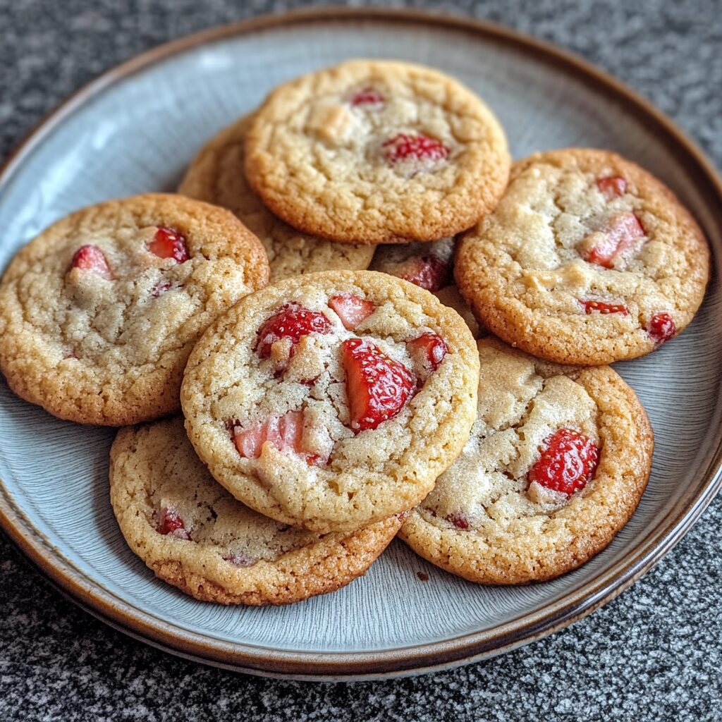 Soft & Chewy Strawberry Cookies presented in natural light with a homemade look