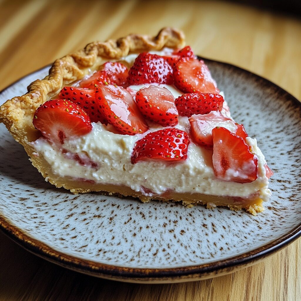 Strawberry Cream Cheese Pie presented in natural light with a homemade look