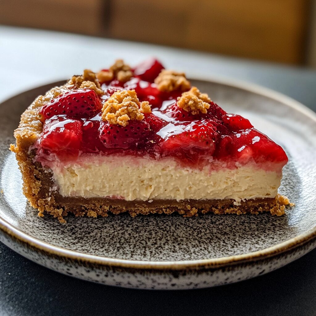 Strawberry Crunch Cheesecake Amazing Easy Treat presented in natural light with a homemade look
