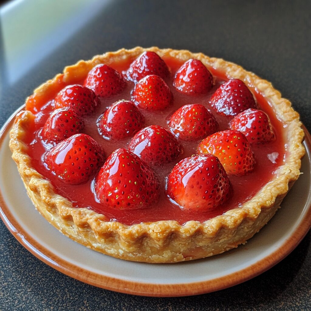 The Best Strawberry Pie presented in natural light with a homemade look