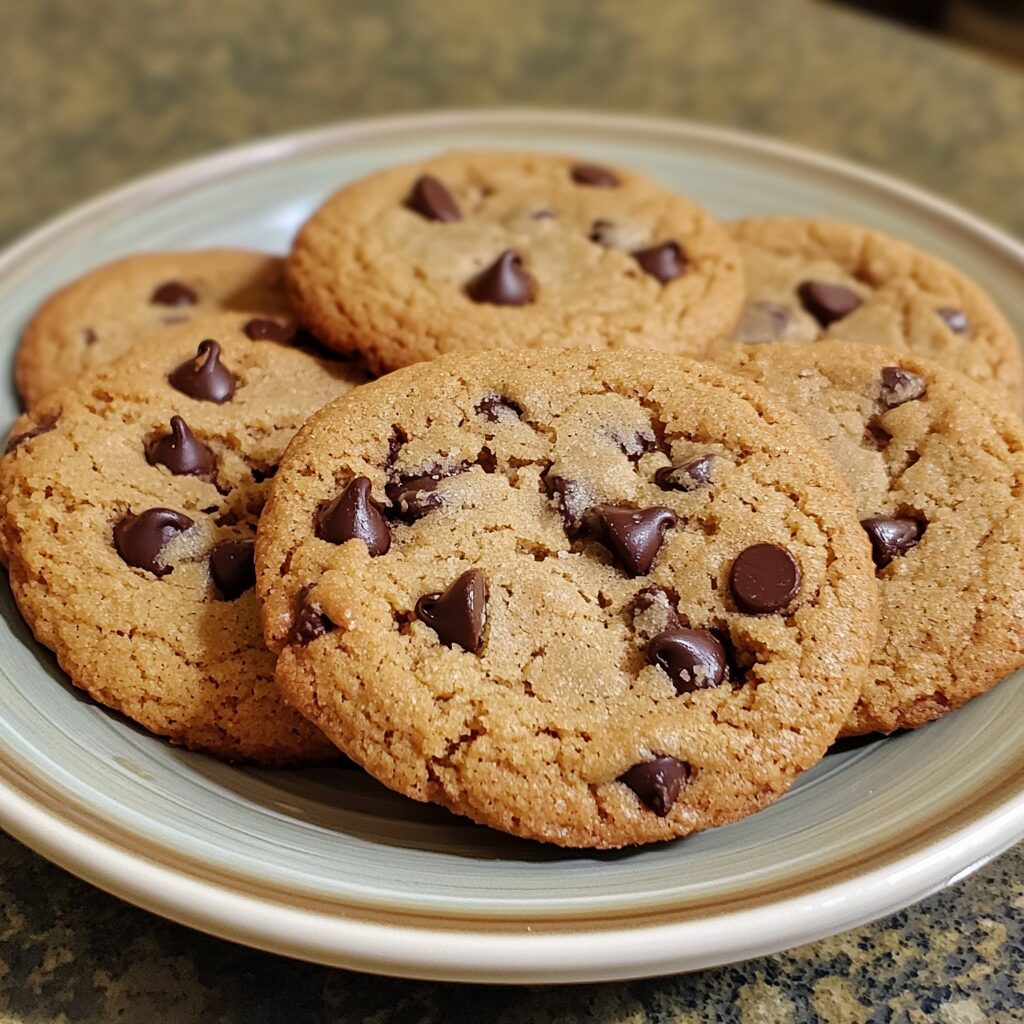 Thick Chocolate Chip Cookie Recipe presented in natural light with a homemade look