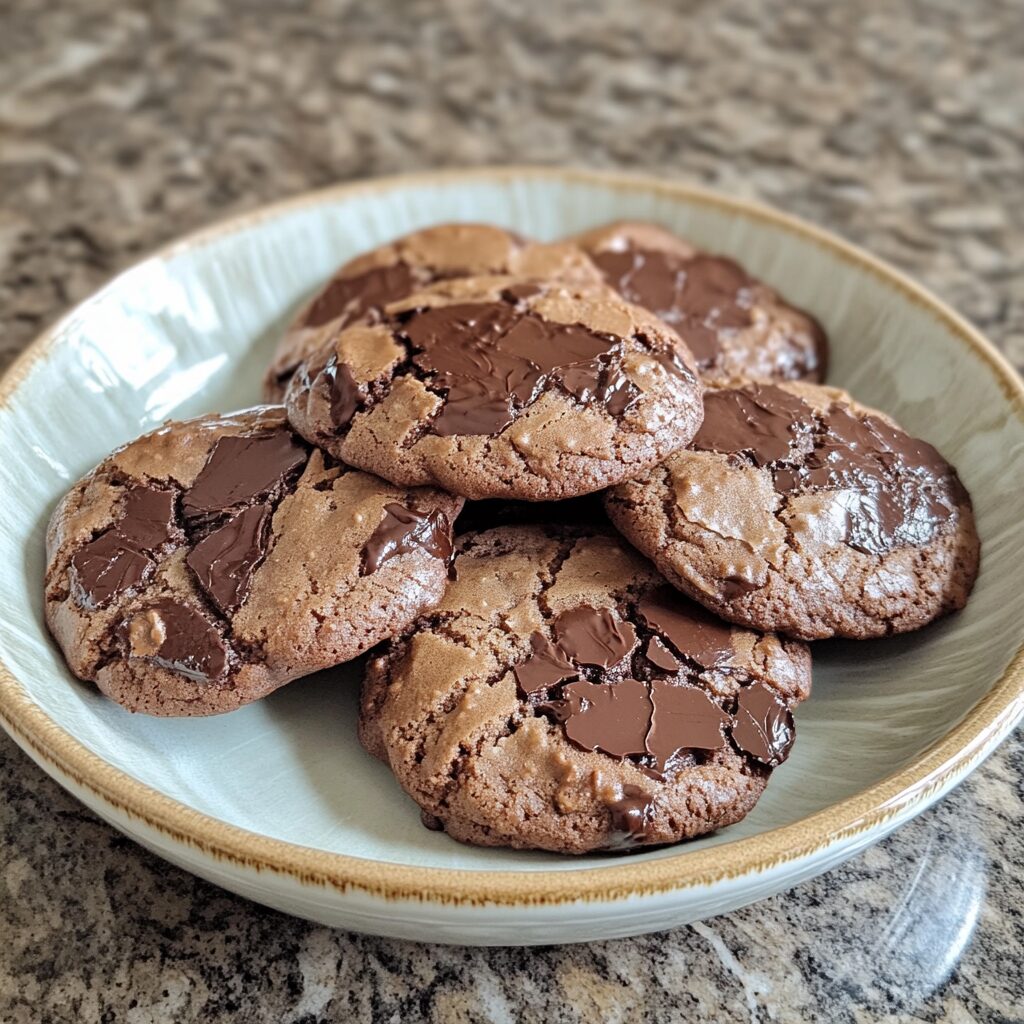 Thick and Chewy Chocolate Cookies presented in natural light with a homemade look