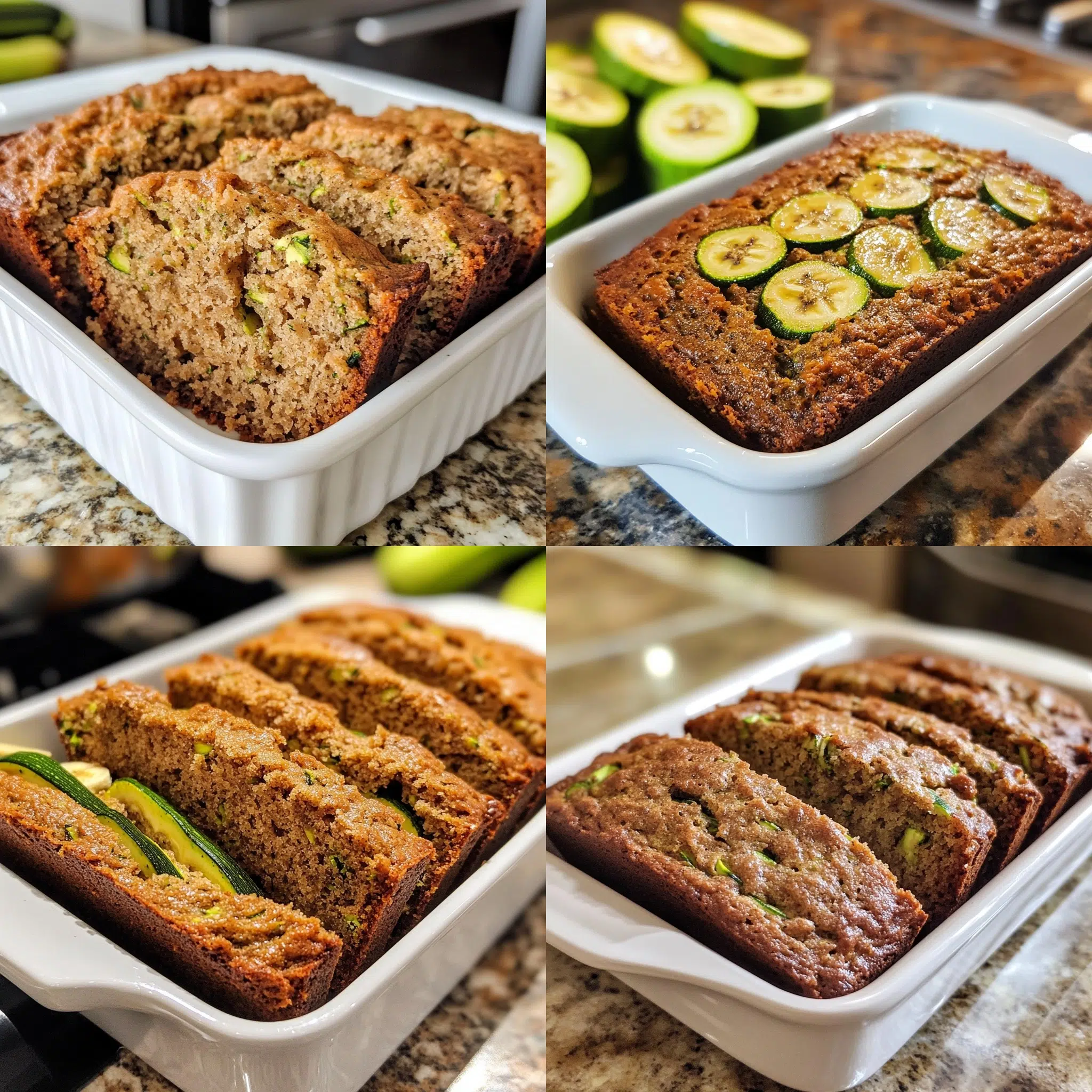 Zucchini Banana Bread in a homemade serving dish with a fresh, appetizing finish